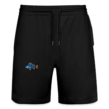 Perch embroidered - Stanley/Stella Trainer Unisex Organic Jogging Shorts - black - Front - Nik (191cm) & Marisol (170cm)