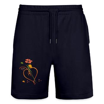 Fleurs, fleur avec feuille en forme de cœur - Short de jogging bio TRAINER Stanley/Stella unisexe - marine foncé - Devant - Nik (191cm) & Marisol (170cm)
