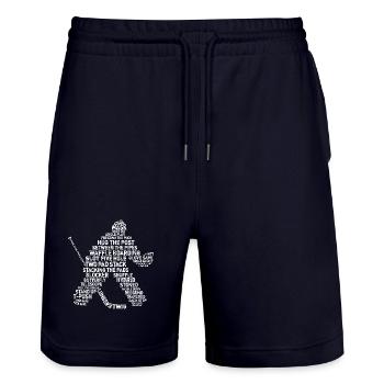 Word Art Hockey Goalie - Stanley/Stella Trainer Unisex Organic Jogging Shorts - dark navy - Front - Nik (191cm) & Marisol (170cm)
