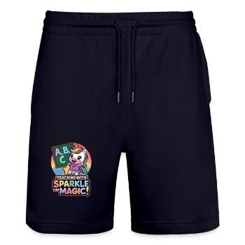 Teaching With Sparkle And Magic! - Stanley/Stella Trainer Unisex Organic Jogging Shorts - dark navy - Front - Nik (191cm) & Marisol (170cm)