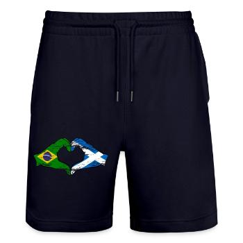 Brésil Ecosse drapeau mains forme de coeur utilisé - Short de jogging bio TRAINER Stanley/Stella unisexe - marine foncé - Devant - Nik (191cm) & Marisol (170cm)