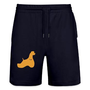 American Cocker Silhouette - Stanley/Stella Trainer Unisex Organic Jogging Shorts - dark navy - Front - Nik (191cm) & Marisol (170cm)