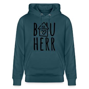 Bauherr 2026 - Stanley/Stella Unisex Bio-Hoodie CRUISER  - Dunkles Petrol - Vorne - Alina (178cm) & Michal (187cm)
