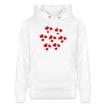 HERZ. HERZ. HERZ. KÜSSEN. SCHMATZEN. KÜSST. - Stanley/Stella Unisex Bio-Hoodie CRUISER  - Weiß - Vorne - Alina (178cm) & Michal (187cm)