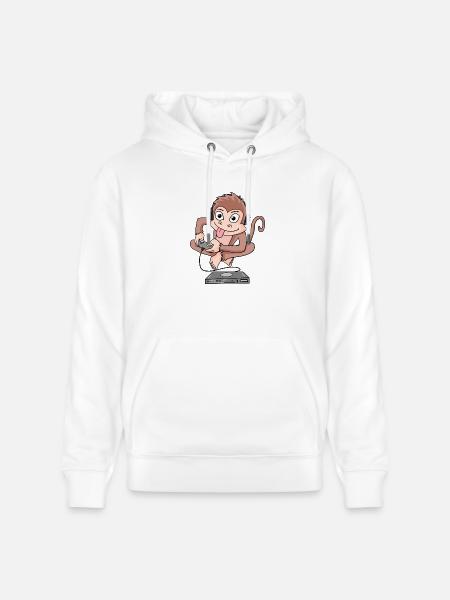 Monkey plays video games - Stanley/Stella CRUISER Unisex Organic Hoodie - white