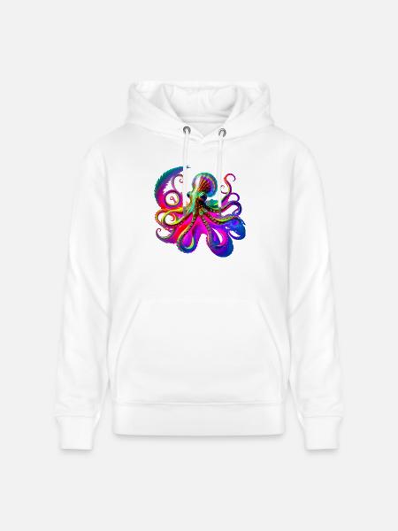 Psychedelic Neon Octopus - Stanley/Stella CRUISER Unisex Organic Hoodie - white