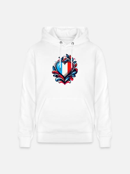 Heart French Flag - Stanley/Stella CRUISER Unisex Organic Hoodie - white