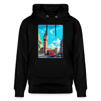 Big Ben London England Uk Travel Poster Souvenir - Stanley/Stella CRUISER Unisex Organic Hoodie - black - Front - Alina (178cm) & Michal (187cm)