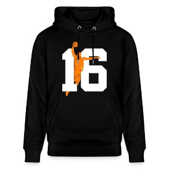 NUMMER 16 BASKETBALL 16. GEBURTSTAG - Stanley/Stella Unisex Bio-Hoodie CRUISER  - Schwarz - Vorne - Alina (178cm) & Michal (187cm)