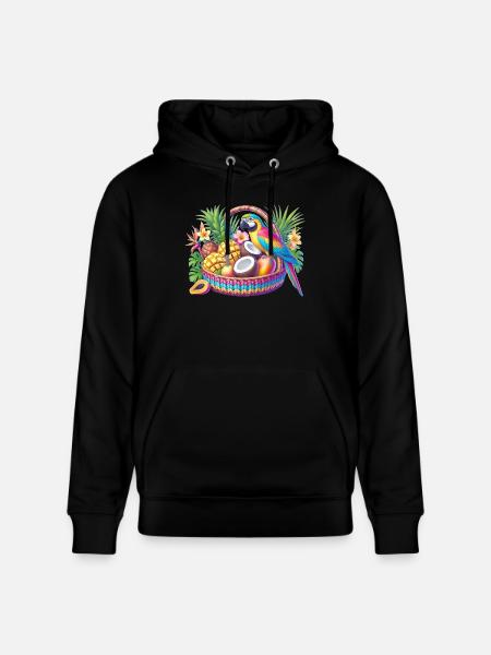 Obstkorb mit Papagei - Stanley/Stella Unisex Bio-Hoodie CRUISER  - Schwarz