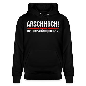 Arsch Hoch Kopf Herz Hände Motivation - Stanley/Stella Unisex Bio-Hoodie CRUISER  - Schwarz - Vorne - Alina (178cm) & Michal (187cm)