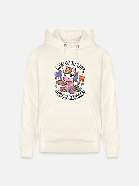Messy Hands, Happy Hearts! - Stanley/Stella CRUISER Unisex Organic Hoodie - natural white