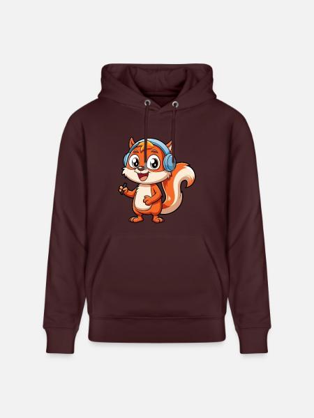 Ekorre Rolig Tecknad Figur Hörlurar Musik - Ekologisk luvtröja CRUISER unisex från Stanley/Stella - Maroon
