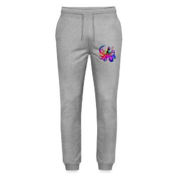 Psychedelischer Neon-Oktopus - Stanley/Stella Unisex Bio Jogginghose Mover  - Grau meliert - Vorne - Marisol (170cm) & Nik (191cm)