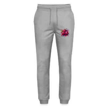 Himbeeren-Farbexplosion - Stanley/Stella Unisex Bio Jogginghose Mover  - Grau meliert - Vorne - Marisol (170cm) & Nik (191cm)