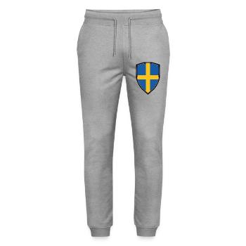 SWEDEN FLAG SHIELD - Stanley/Stella Unisex Bio Jogginghose Mover  - Grau meliert - Vorne - Marisol (170cm) & Nik (191cm)