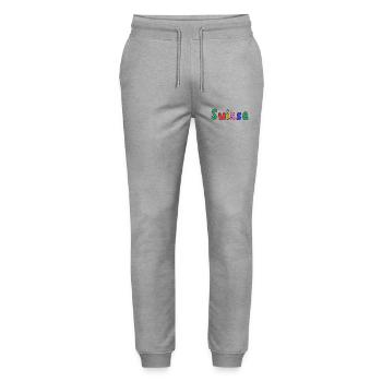 SUISSE. PAYS. GENEVE. HUMOUR. DRAPEAU - Pantalon de jogging bio MOVER Stanley/Stella unisexe - gris chiné - Devant - Marisol (170cm) & Nik (191cm)