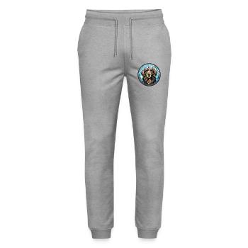 Neufundländer Hunderasse Aquarellglas - Stanley/Stella Unisex Bio Jogginghose Mover  - Grau meliert - Vorne - Marisol (170cm) & Nik (191cm)