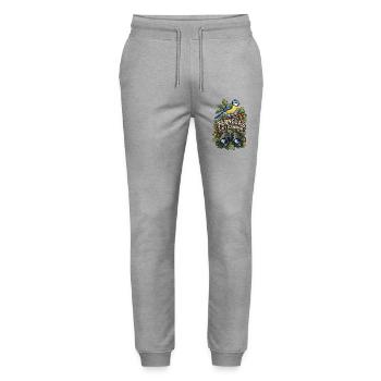 Blaumeise - Vogel Fernglas Naturgenuss - Stanley/Stella Unisex Bio Jogginghose Mover  - Grau meliert - Vorne - Marisol (170cm) & Nik (191cm)