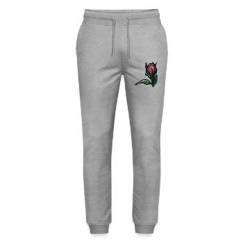 Rosenblüte auf Mitternachtsschwarz - Stanley/Stella Unisex Bio Jogginghose Mover  - Grau meliert - Vorne - Marisol (170cm) & Nik (191cm)