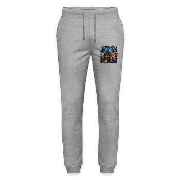 O.Nigg – Nordisches Paar im Nordlicht - Stanley/Stella Unisex Bio Jogginghose Mover  - Grau meliert - Vorne - Marisol (170cm) & Nik (191cm)