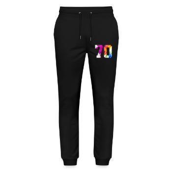 NUMMER 70 JAHRE ALT 70. GEBURTSTAG - Stanley/Stella Unisex Bio Jogginghose Mover  - Schwarz - Vorne - Marisol (170cm) & Nik (191cm)