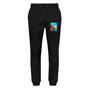 Costa Nova Portugal Vintage Reiseplakat Souvenir - Stanley/Stella Unisex Bio Jogginghose Mover  - Schwarz - Vorne - Marisol (170cm) & Nik (191cm)