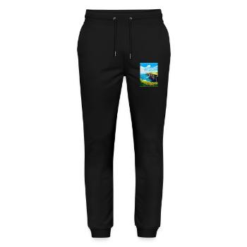 Bempton Cliffs England Uk Vintage Reiseposter - Stanley/Stella Unisex Bio Jogginghose Mover  - Schwarz - Vorne - Marisol (170cm) & Nik (191cm)