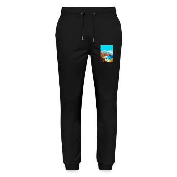 Crète Grèce Affiche de voyage vintage WPA Souvenir - Pantalon de jogging bio MOVER Stanley/Stella unisexe - noir - Devant - Marisol (170cm) & Nik (191cm)