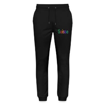 SCHWEIZ. HUMOR. LAND. FLAGGE. GENF. LAUSANNE - Stanley/Stella Unisex Bio Jogginghose Mover  - Schwarz - Vorne - Marisol (170cm) & Nik (191cm)