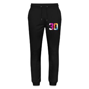 FARBIG NUMMER 30 BUNT 30. GEBURTSTAG - Stanley/Stella Unisex Bio Jogginghose Mover  - Schwarz - Vorne - Marisol (170cm) & Nik (191cm)