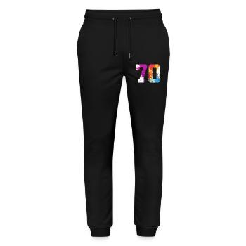 FARBIG NUMMER 70 BUNT 70. GEBURTSTAG - Stanley/Stella Unisex Bio Jogginghose Mover  - Schwarz - Vorne - Marisol (170cm) & Nik (191cm)