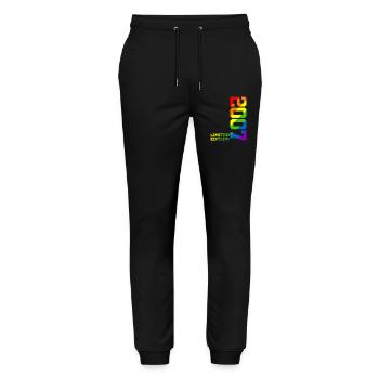LGBTQ 2007 REGENBOGEN QUEER 18. GEBURTSTAG PRIDE - Stanley/Stella Unisex Bio Jogginghose Mover  - Schwarz - Vorne - Marisol (170cm) & Nik (191cm)