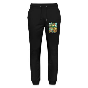 Jamaika Reisesticker - Stanley/Stella Unisex Bio Jogginghose Mover  - Schwarz - Vorne - Marisol (170cm) & Nik (191cm)