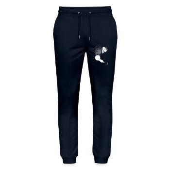 Nikola Tesla with light bulb and Tesla coil - Stanley/Stella Mover Unisex Organic Jogging Trousers - navy - Front - Marisol (170cm) & Nik (191cm)