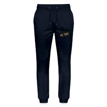 MASTER. MASTER. THANK YOU. THANK YOU MASTER - Stanley/Stella Mover Unisex Organic Jogging Trousers - navy - Front - Marisol (170cm) & Nik (191cm)