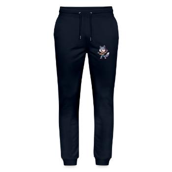 Wolf Lustige Zeichentrickfigur Kopfhörer Musik - Stanley/Stella Unisex Bio Jogginghose Mover  - Navy - Vorne - Marisol (170cm) & Nik (191cm)