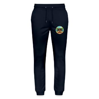 Miniatur Dackel Hund Rasse Cartoon Sonnenbrille - Stanley/Stella Unisex Bio Jogginghose Mover  - Navy - Vorne - Marisol (170cm) & Nik (191cm)