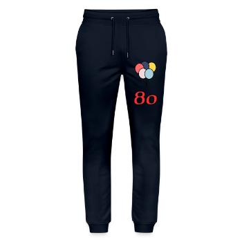 80. 80 ANS. 80e ANNIVERSAIRE. ANNIVERSAIRE 80 ANS. - Pantalon de jogging bio MOVER Stanley/Stella unisexe - marine - Devant - Marisol (170cm) & Nik (191cm)