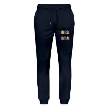 No Shelf Control Spruch Bücher Leser Geschenk - Stanley/Stella Unisex Bio Jogginghose Mover  - Navy - Vorne - Marisol (170cm) & Nik (191cm)