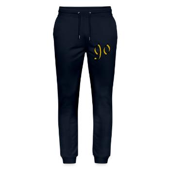 90. 90 ANS. 90e ANNIVERSAIRE. ANNIVERSAIRE 90 ANS. - Pantalon de jogging bio MOVER Stanley/Stella unisexe - marine - Devant - Marisol (170cm) & Nik (191cm)