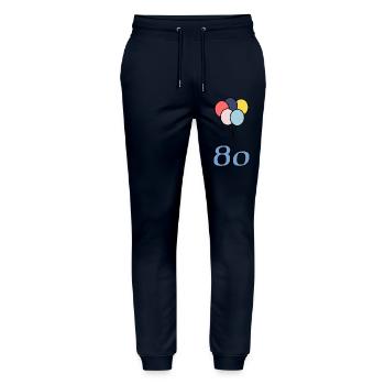 80. 80 ANS. 80e ANNIVERSAIRE. ANNIVERSAIRE 80 ANS. - Pantalon de jogging bio MOVER Stanley/Stella unisexe - marine - Devant - Marisol (170cm) & Nik (191cm)