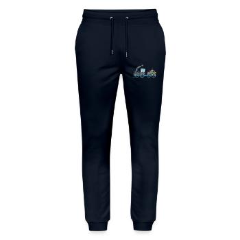 Children's train railway with trailer - Stanley/Stella Mover Unisex Organic Jogging Trousers - navy - Front - Marisol (170cm) & Nik (191cm)