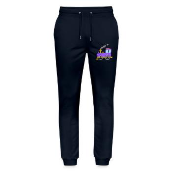 Kinderzug Eisenbahn lila - Stanley/Stella Unisex Bio Jogginghose Mover  - Navy - Vorne - Marisol (170cm) & Nik (191cm)