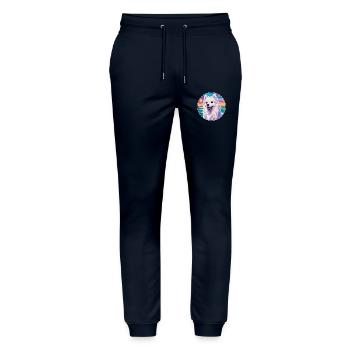 Amerikanische Eskimo-Hunderasse Bunte Karikatur Waterco - Stanley/Stella Unisex Bio Jogginghose Mover  - Navy - Vorne - Marisol (170cm) & Nik (191cm)