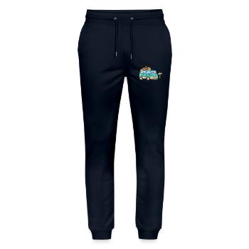 70er Camper Wohnmobil - Stanley/Stella Unisex Bio Jogginghose Mover  - Navy - Vorne - Marisol (170cm) & Nik (191cm)