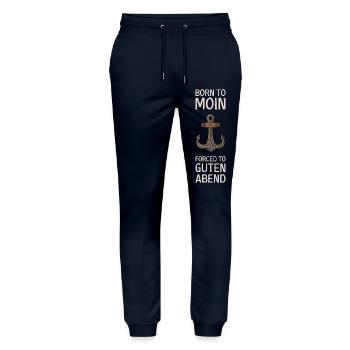 Born To Moin Forced To Guten Abend Anker Norden - Stanley/Stella Unisex Bio Jogginghose Mover  - Navy - Vorne - Marisol (170cm) & Nik (191cm)