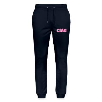 CIAO mit Blumen – Retro-Schriftzug in Pink und Min - Stanley/Stella Unisex Bio Jogginghose Mover  - Navy - Vorne - Marisol (170cm) & Nik (191cm)