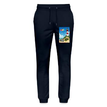 EG Moin Leuchtturm Urlaub Boot Meer Sand Maritim - Stanley/Stella Unisex Bio Jogginghose Mover  - Navy - Vorne - Marisol (170cm) & Nik (191cm)