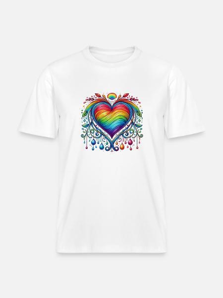 Rainbow Heart - RELAXED FIT Unisex Organic T-Shirt - white